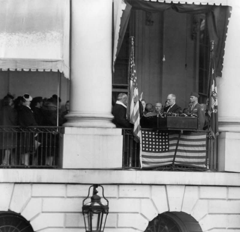 Franklin D. Roosevelt takes the oath of office at his fourth inauguration on January 20, 1945, at the White House. File Photo courtesy of FDR Library