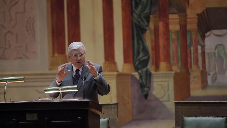 Elder M. Russell Ballard and several other religious leaders from the community speak at the 19th Interfaith Thanksgiving Service at the Masonic Temple in Salt Lake City November 23, 2008 | Scott G. Winterton, Deseret News