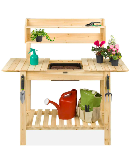 Best Choice Products Wooden Potting Bench Table with Dry Sink