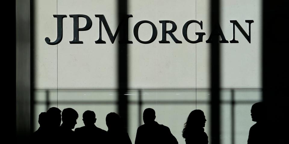 A black and white silhouette of people with the JPMorgan logo