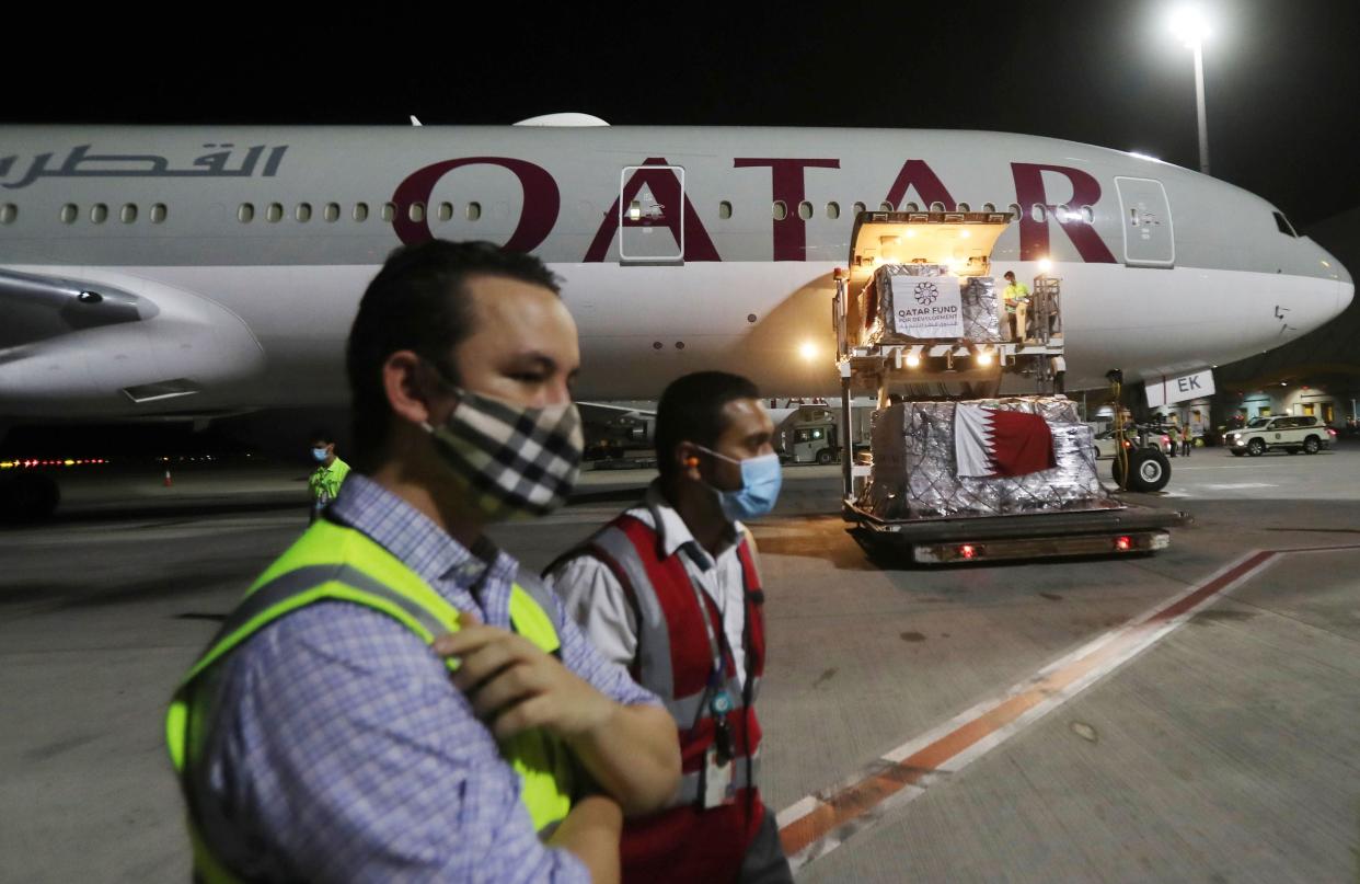 Revelations that passengers flying through Doha were forced to endure vaginal inspections have upended Qatar's efforts to boost its reputation before the Gulf state hosts World Cup 2022, experts say. Officers marched women off a Sydney-bound Qatar Airways flight earlier this month and forced them to undergo intimate examinations after a newborn baby was found abandoned in an airport bathroom. (Photo by KARIM JAAFAR / AFP) (Photo by KARIM JAAFAR/AFP via Getty Images) (AFP via Getty Images)