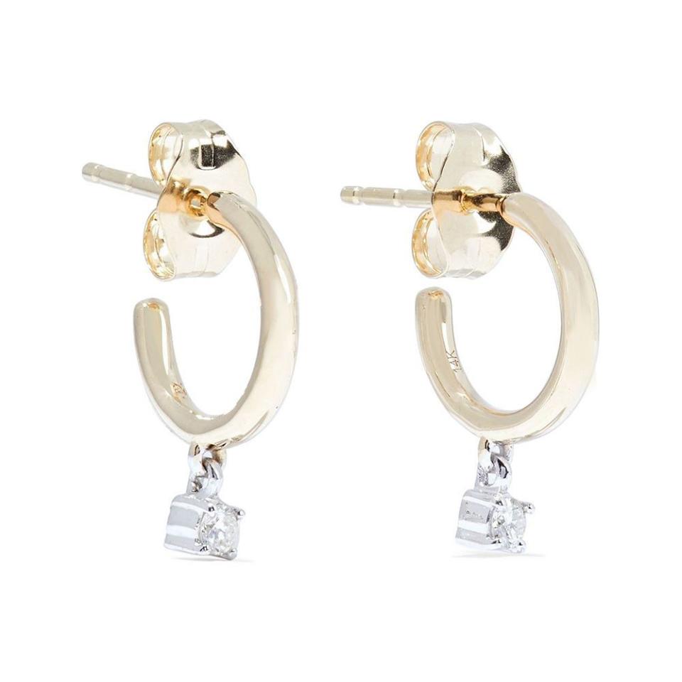 9) 14-karat Gold and Sterling Silver Diamond Hoop Earrings