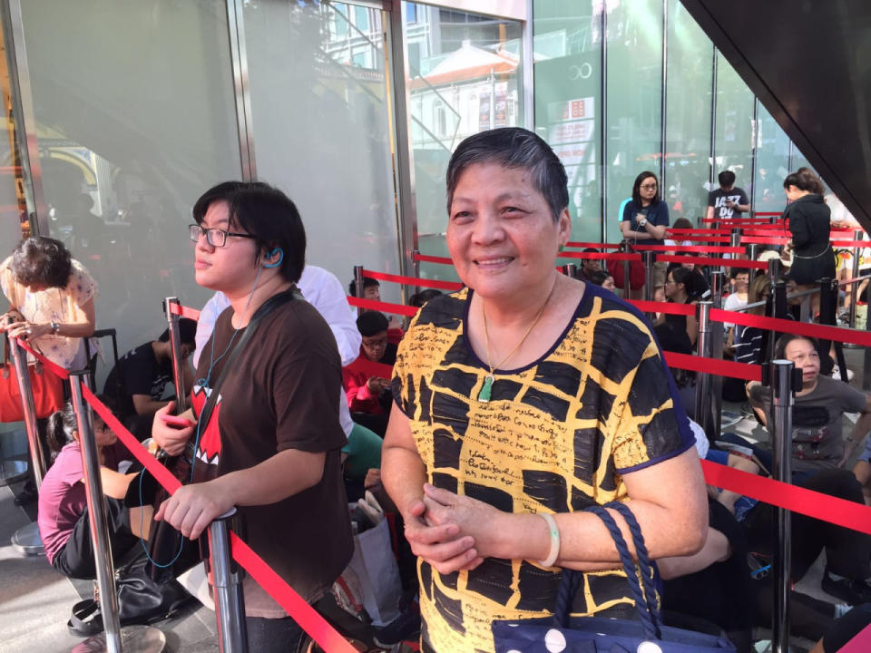 Ang Siew Yan, 65, was the first in line. She had been queuing since 7am, three hours before the store opened.  (Photo: Lynda Hong/ Yahoo Singapore)