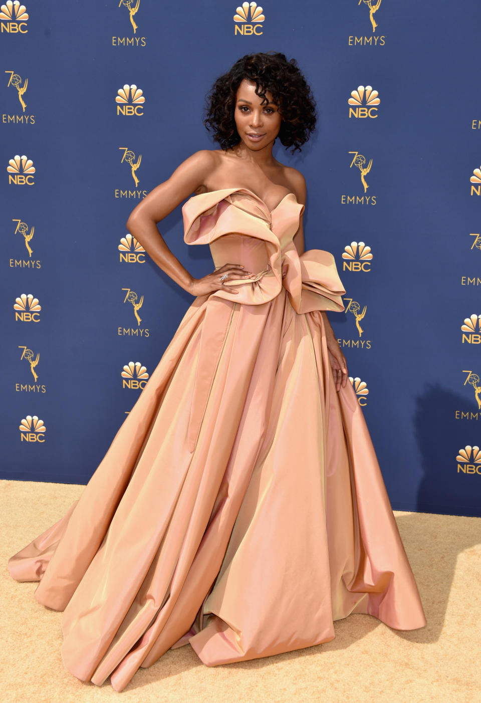 <p>Zuri Hall turns heads as she arrives at the Emmys. <br>Photo: Getty </p>