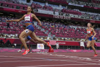 Sydney McLaughlin, of the United States, wins the women's 400-meter hurdles final at the 2020 Summer Olympics, Wednesday, Aug. 4, 2021, in Tokyo, Japan. (AP Photo/Petr David Josek)