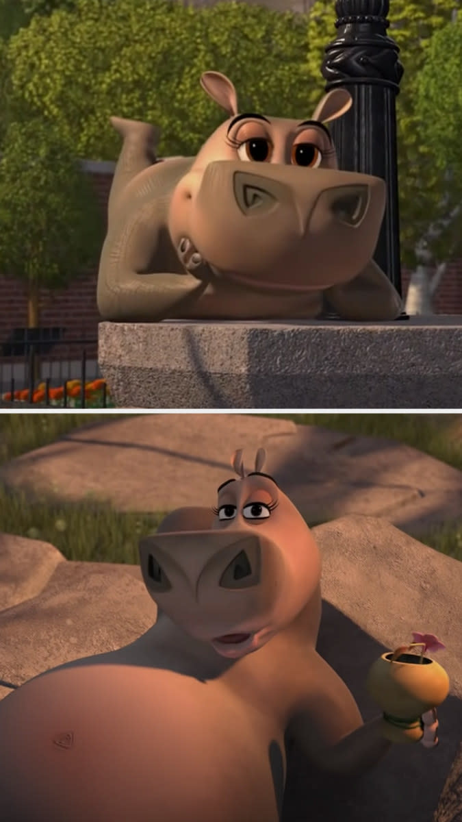 close ups of the cartoon hippo