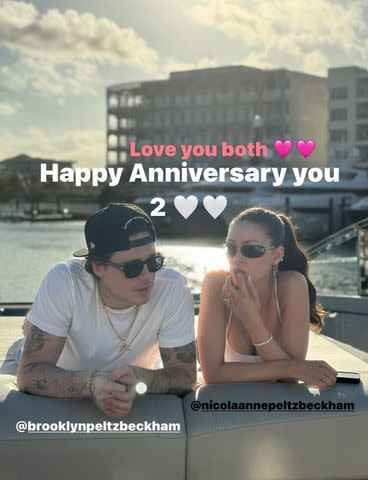 <p>David Beckham/Instagram</p> David Beckham shares a photo of Brooklyn Beckham and Nicola Peltz Beckham on their second wedding anniversary