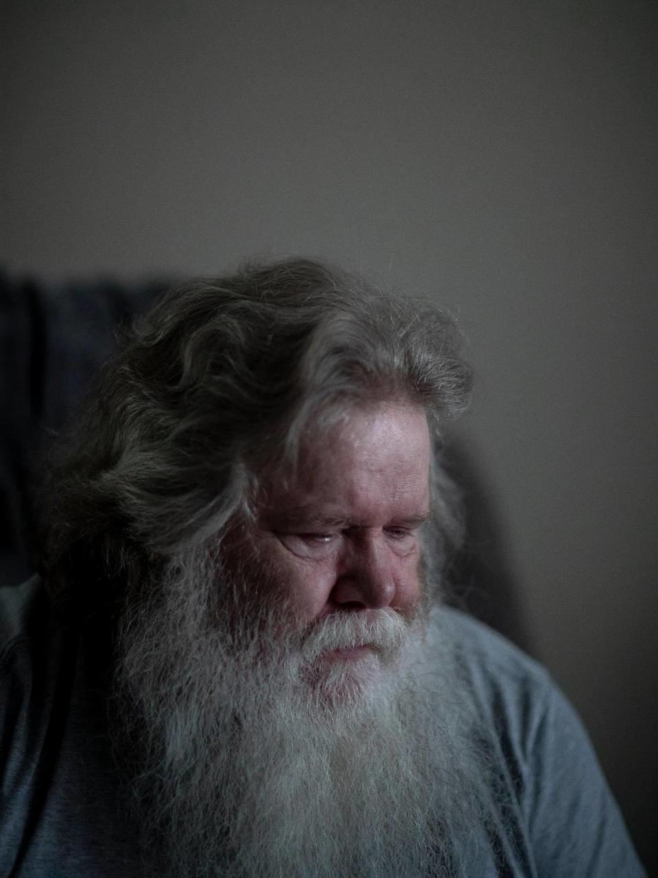 Farmer Edward Baker is photographed in the house where he now lives in Breathitt County, Ky., on Wednesday, July 19, 2023. Baker’s wife, Vanessa Baker, has been missing since she was swept away by flood waters at their home on Lower River Caney last summer. In January, she was declared dead, bringing the total number of deaths resulting from the flooding to 45.