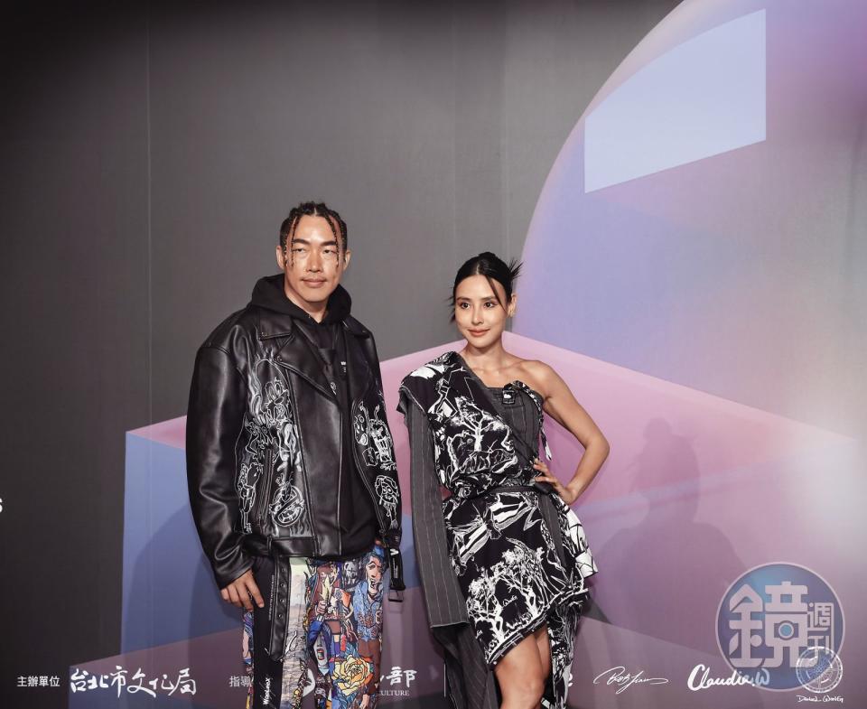 從職棒退役後，郭泓志（左）嘗試不同工作領域的挑戰，日前受邀與房思瑜（右）出席台北時尚週活動。