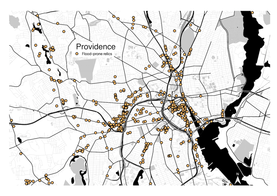 Flood-prone relic industrial sites in Providence, R.I. <a href="https://iopscience.iop.org/article/10.1088/1748-9326/ac78f7" rel="nofollow noopener" target="_blank" data-ylk="slk:Marlow, et al. 2022;elm:context_link;itc:0;sec:content-canvas" class="link ">Marlow, et al. 2022</a>, <a href="http://creativecommons.org/licenses/by-nd/4.0/" rel="nofollow noopener" target="_blank" data-ylk="slk:CC BY-ND;elm:context_link;itc:0;sec:content-canvas" class="link ">CC BY-ND</a>