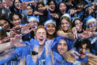 Duke student fans cheer before an NCAA college basketball game against North Carolina on Saturday, Feb. 4, 2023, in Durham, N.C. (AP Photo/Jacob Kupferman)