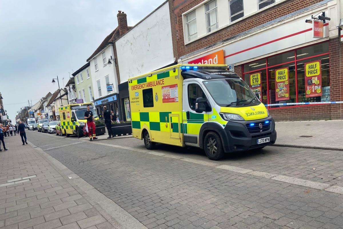 Police and the ambulance service outside the Iceland store in Sudbury <i>(Image: Newsquest)</i>