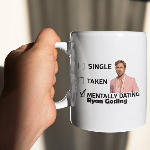 white mug with photo of ryan gosling 