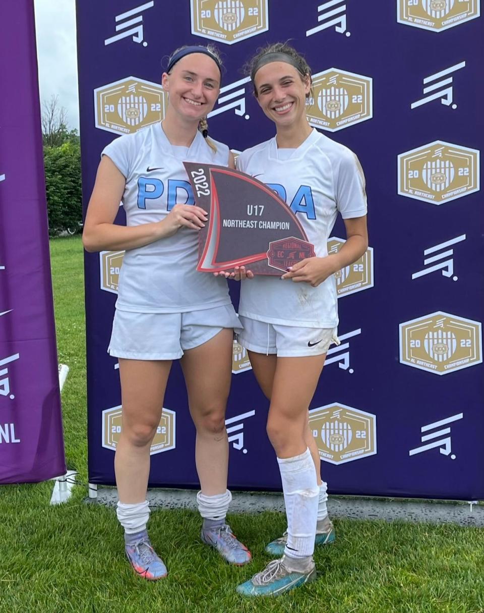 Cheyenne Payne (left) and Rian Stainton pose for a photo during their time as teammates for Players Development Academy.