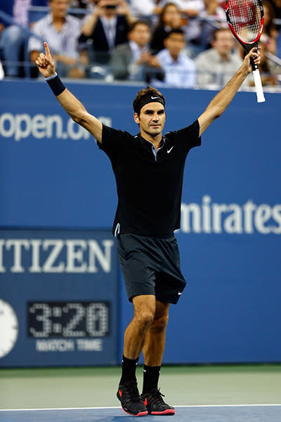 Down two sets to Gael Monfils in the US Open quarter-finals, Roger Federer staged an almighty Grand Slam fight-back to win 4-6, 3-6, 6-4, 7-5, 6-2. Monfils failed to convert two match points in fourth set, swinging the momentum back to Federer who was able to comfortably close out the fifth set.