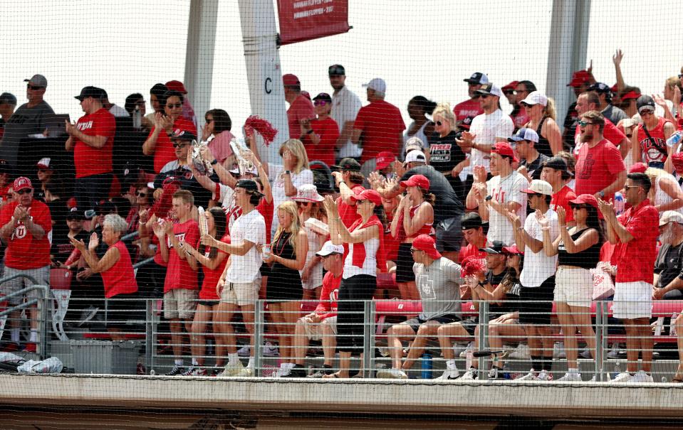 Fans celebrate as the University of Utah softball team plays Ole Miss in NCAA softball regional championship at Utah in Salt Lake City on Sunday, May 21, 2023. Utah won 4-1. | Scott G Winterton, Deseret News