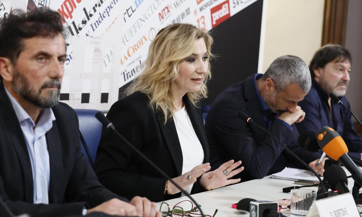 <span>Rai journalists host a press conference in Rome on Monday about the strike at the public broadcaster.</span><span>Photograph: Cecilia Fabiano/LaPresse/Rex/Shutterstock</span>