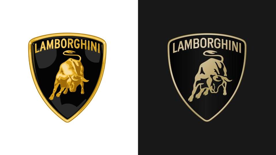 Old Lamborghini logo at left, new one at right.