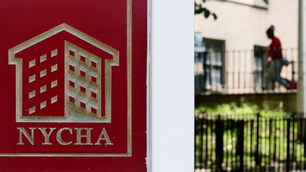 PHOTO: A NYCHA sign is displayed on August 04, 2022 in New York. (John Smith/View Press/Corbis via Getty Images)