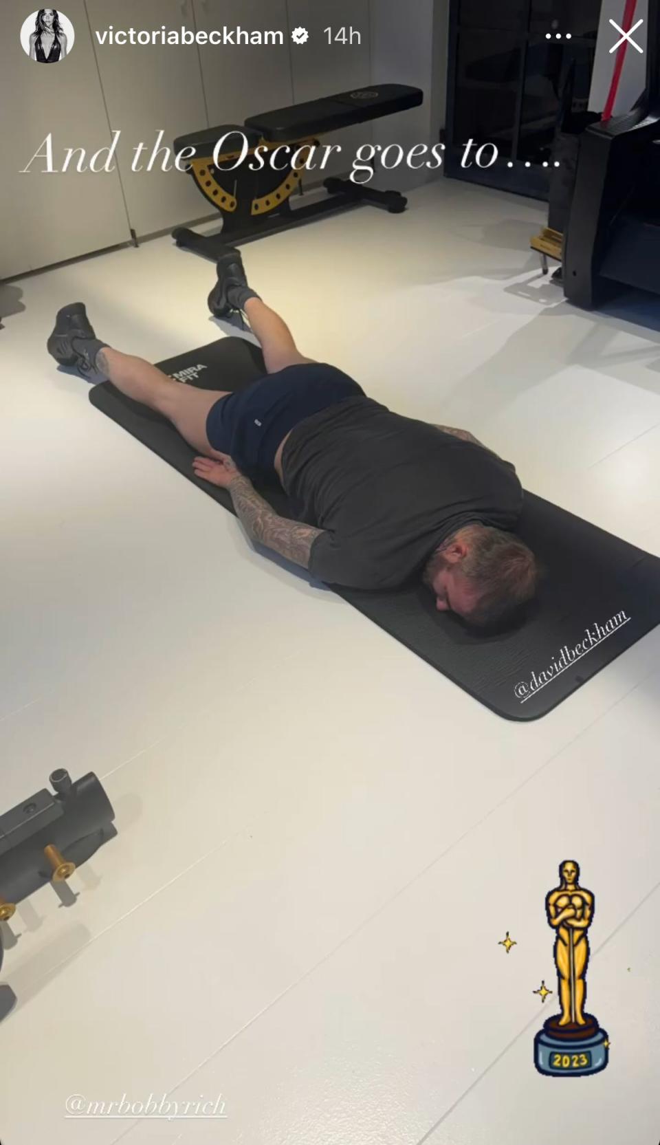 David Beckham lying on the floor in Victoria Beckham's Instagram.