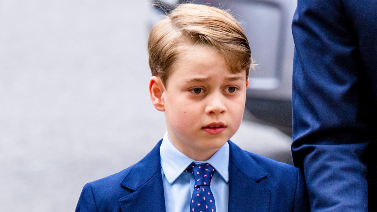  Prince George’s family trips soon change soon. Seen here he attends the memorial service for the Duke Of Edinburgh . 