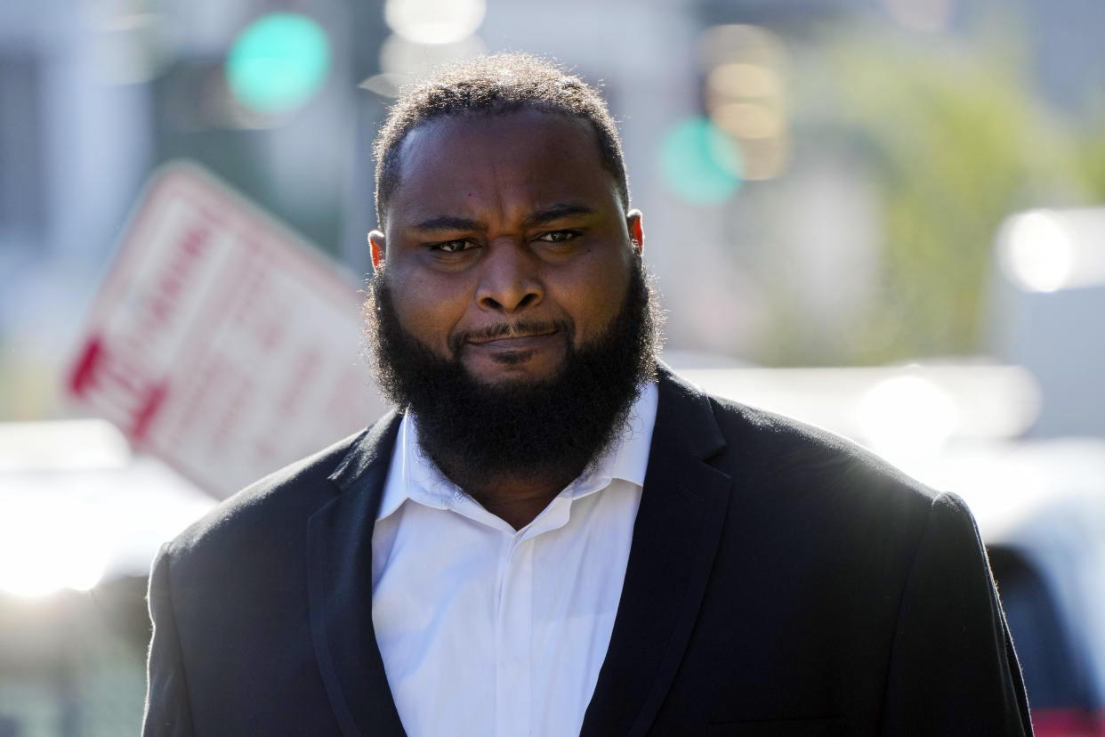 FILE - Cardell Hayes enters Orleans Parish Criminal District Court in New Orleans, Wednesday, Sept. 20, 2023, for a hearing regarding his retrial for shooting former NFL star Will Smith. Hayes fatally shot Smith, who had retired from the New Orleans Saints, and wounded his wife, in a confrontation after a 2016 traffic crash. Hayes' retrial on a manslaughter charge is scheduled to start Monday, Jan. 22, 2024. (AP Photo/Gerald Herbert, File)
