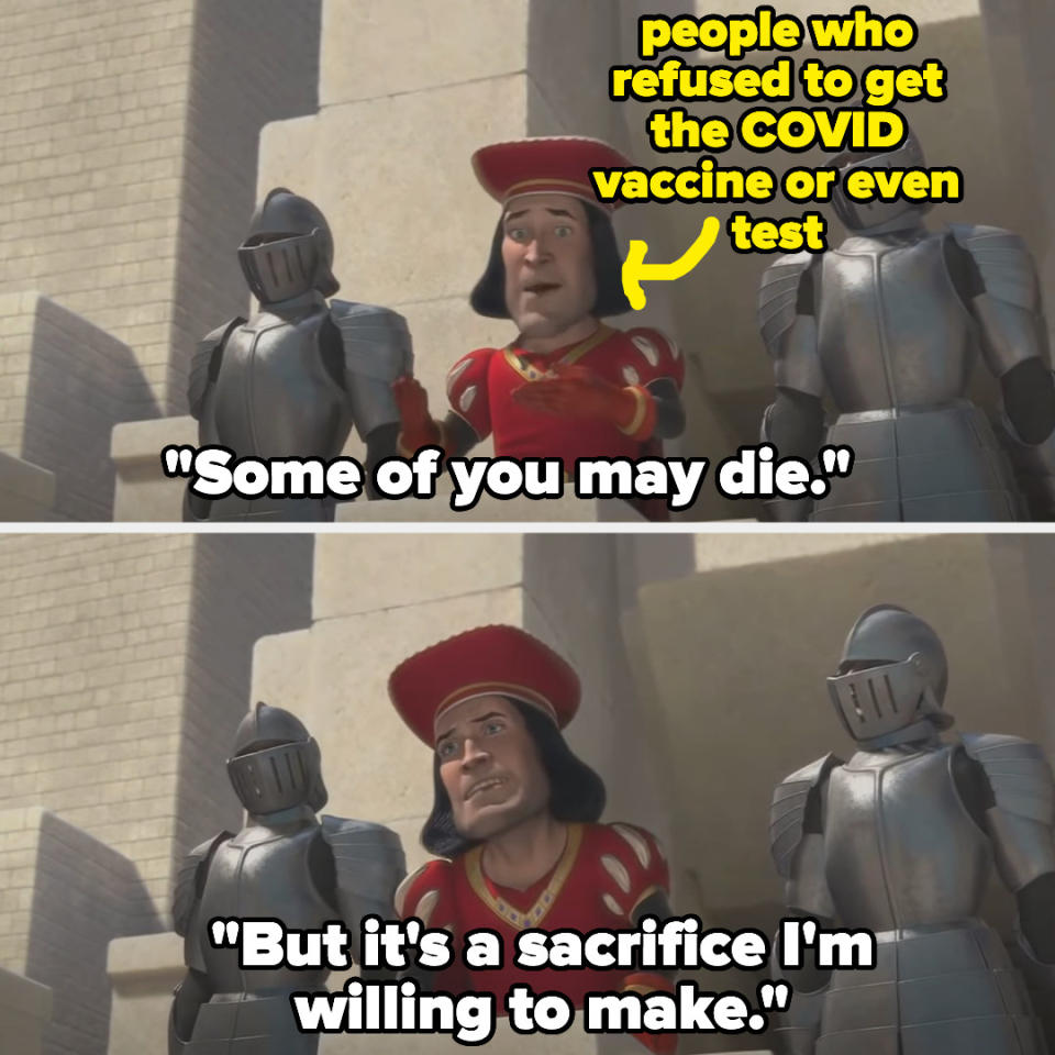 from shrek, the character saying, some of you may die but it's a sacrifice i'm willing to make
