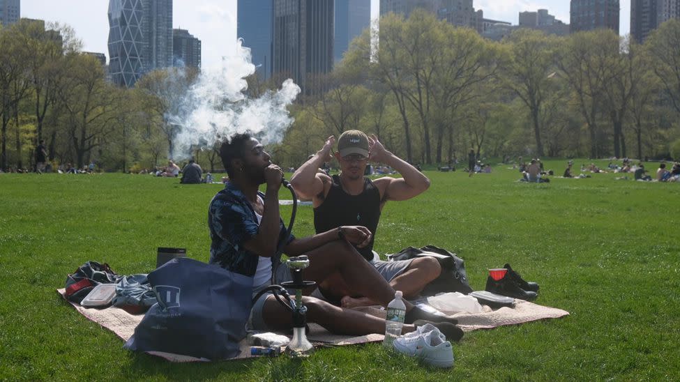 New Yorkers celebrate 4/20 at Sheep Meadow in Central Park earlier this year, weeks after Marijuana was legalized for recreational use.