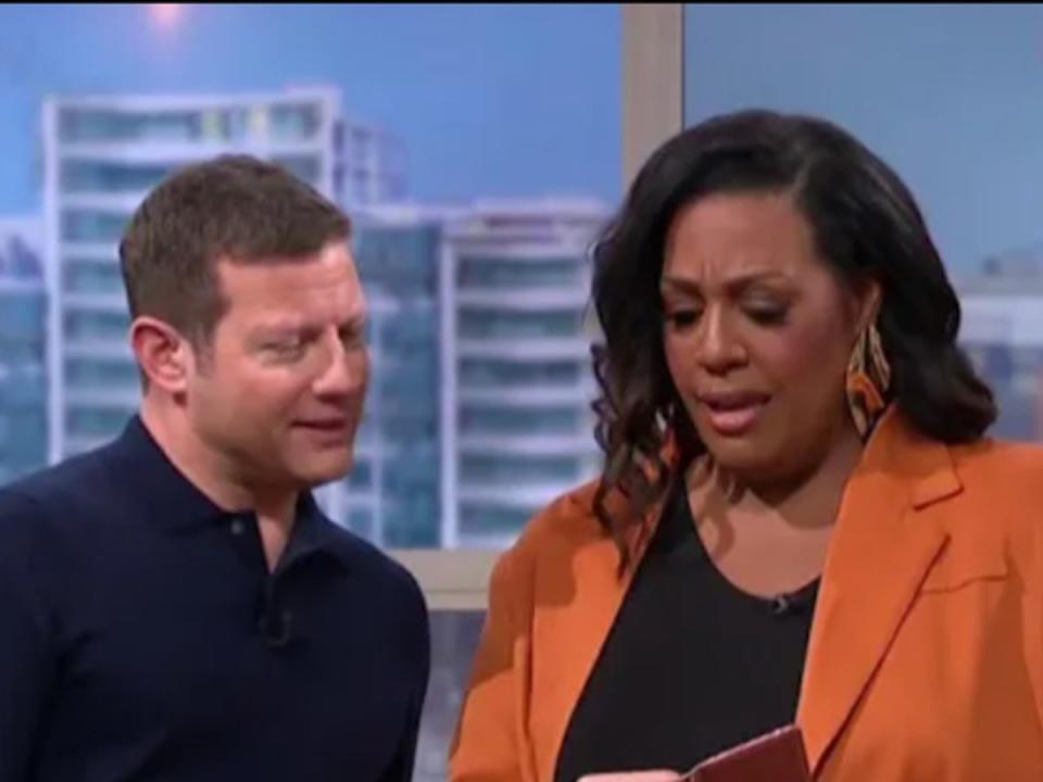 ‘This Morning’s Dermot O’Leary distracted as Alison Hammond’s phone goes off live on-air (ITV)