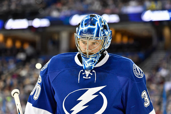 ST. PETERSBURG, FL - FEBRUARY 21: Tampa Bay Lightning goalie Ben Bishop (30) during the first period of an NHL game between the Edmonton Oilers and the Tampa Bay Lightning on February 21, 2017, at Amalie Arena in Tampa, FL. (Photo by Roy K. Miller/Icon Sportswire via Getty Images)