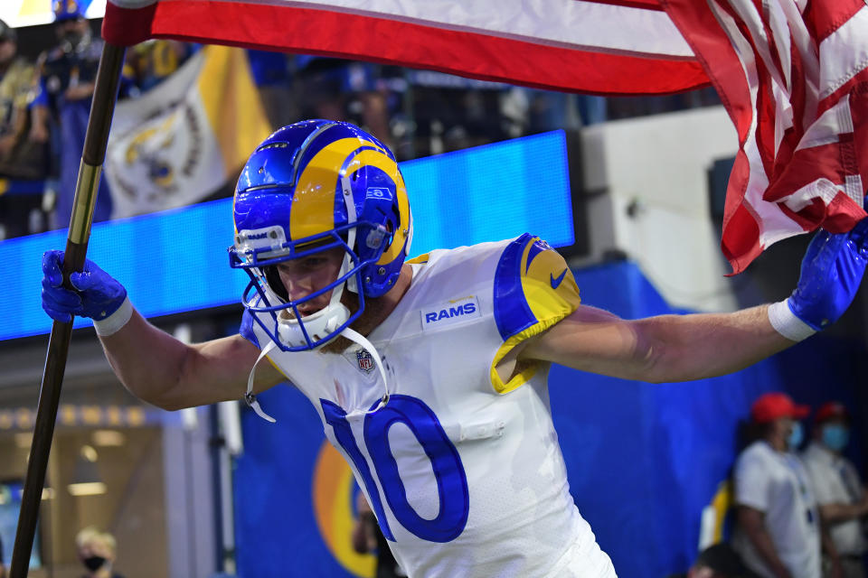 INGLEWOOD, CA - NOVEMBER 07: Cooper Kupp #10 of the Los Angeles Rams runs on to the field for the game against the Tennessee Titans at SoFi Stadium on November 7, 2021 in Inglewood, California. (Photo by Jayne Kamin-Oncea/Getty Images)