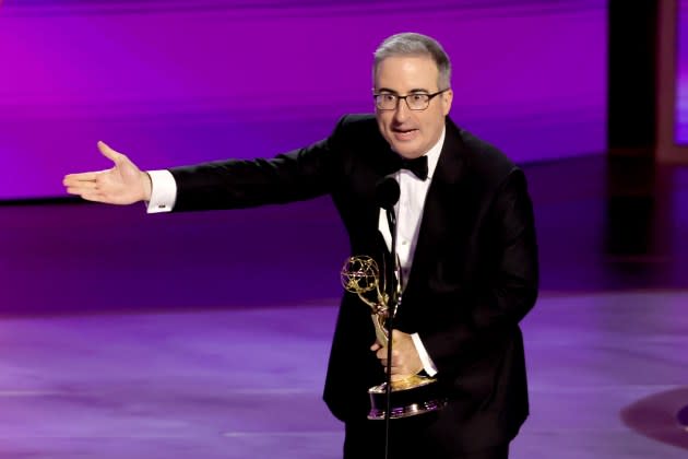 John Oliver accepts the Outstanding Scripted Variety Series award for “Last Week Tonight with John Oliver” onstage during the 76th Primetime Emmy Awards at Peacock Theater on September 15, 2024 in Los Angeles, California.   - Credit: Kevin Winter/Getty Images