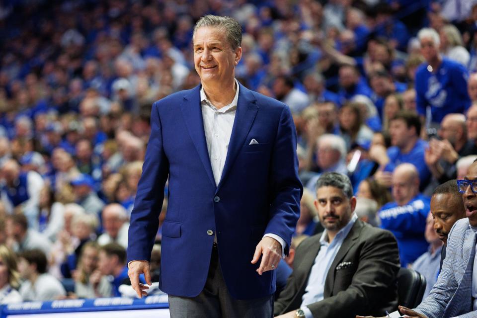 Kentucky coach John Calipari smiles during the first half of his team's game against Vanderbilt at Rupp Arena at Central Bank Center.