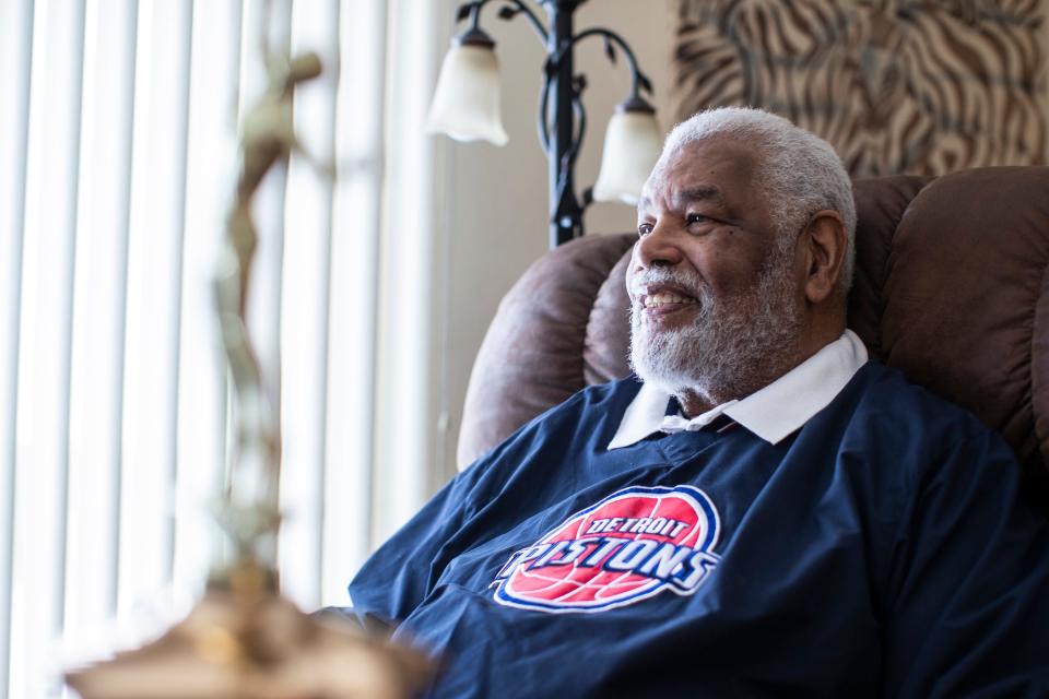 Ray Scott, 82, who was awarded NBA Coach of the Year for the 1973-74 season, poses for photo at home in Ypsilanti Township on Saturday, Feb. 13, 2021.