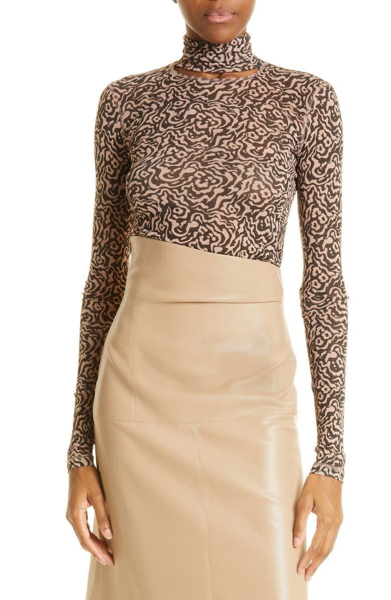 Hanny Animal Print Cutout Turtleneck Top