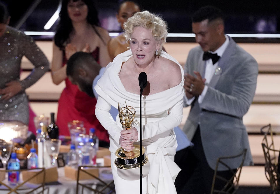 Jean Smart accepts the Emmy for outstanding lead actress in a comedy series for "Hacks" at the 74th Primetime Emmy Awards on Monday, Sept. 12, 2022, at the Microsoft Theater in Los Angeles. (AP Photo/Mark Terrill)