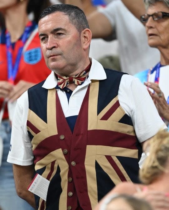 Kevin Grealish and his Union Jack waistcoat and bowtie combo in all its glory 