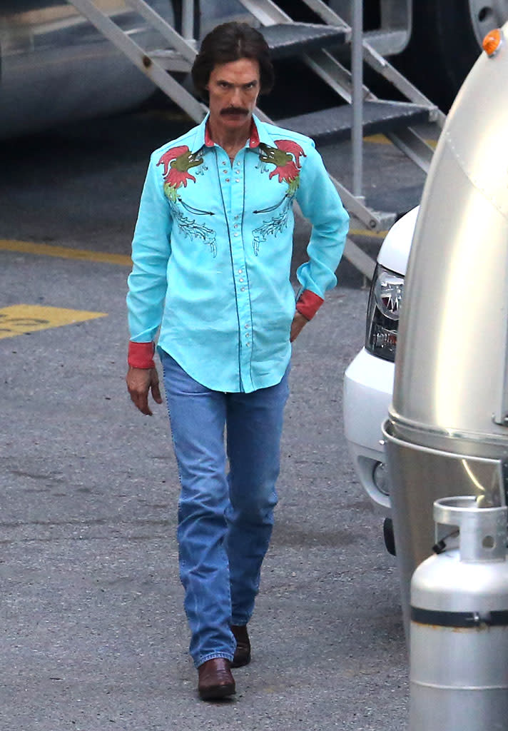 Matthew McConaughey wears a cowboy shirt on the set of 'The Dallas Buyers Club' in New Orleans.