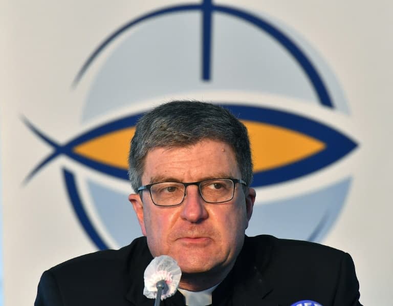 Le président de la Conférence des évêques de France, Mgr Eric de Moulins-Beaufort, le 26 mars 2021 à Lourdes - GEORGES GOBET © 2019 AFP