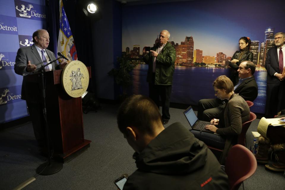 Detroit Mayor Mike Duggan holds a news conference on Nov. 26, 2018, at Coleman A. Young Municipal Center. Duggan announced that he  asked the state police to open an investigation into the conduct of Robert Carmack, a city businessman whose agitation campaign against Duggan went public earlier this month