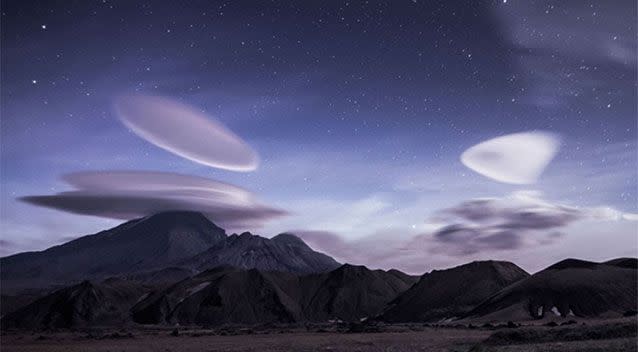 Saucer-shaped clouds in Kamchatka, Russia. Source: Vladimir Voychuk/Caters