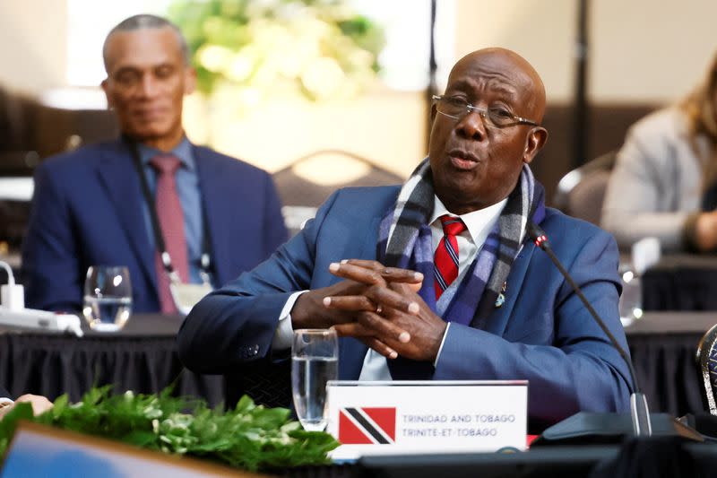 FILE PHOTO: Trinidad and Tobago's Prime Minister Keith Rowley speaks at the Canada-CARICOM Summit in Ottawa