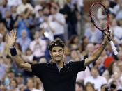 Roger Federer of Switzerland celebrates after defeating Marinko Matosevic of Australia following their men's singles match at the U.S. Open tennis tournament in New York August 26, 2014. REUTERS/Shannon Stapleton