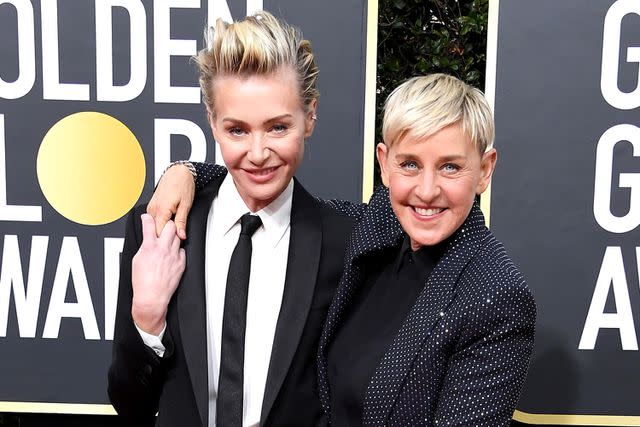 <p>Steve Granitz/WireImage</p> Portia de Rossi and Ellen DeGeneres at the 77th Annual Golden Globe Awards