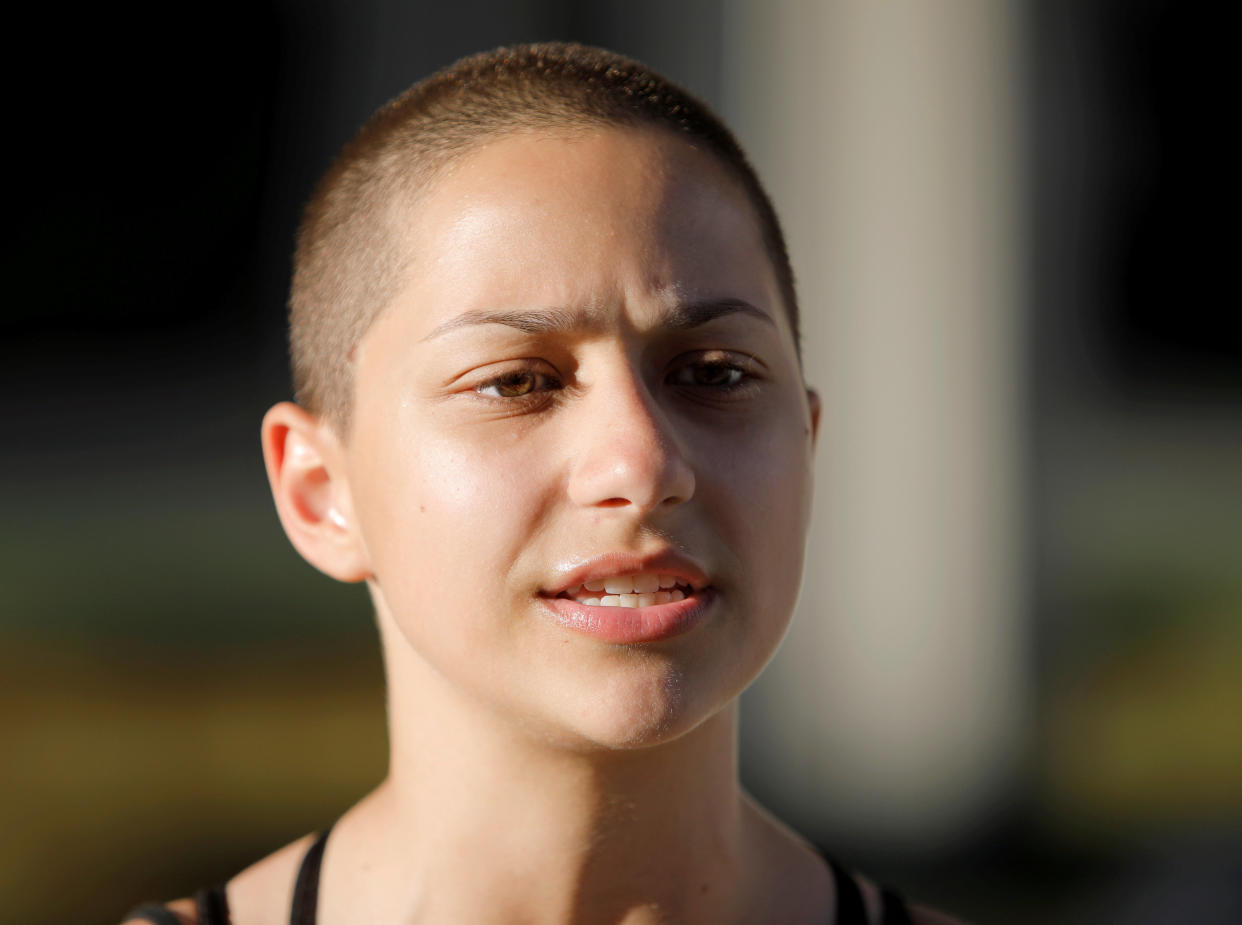 Emma Gonzalez, a senior at Marjory Stoneman Douglas High School, calls for more gun control at a rally three days after the shooting at her school (Photo: Reuters/Jonathan Drake/File Photo)