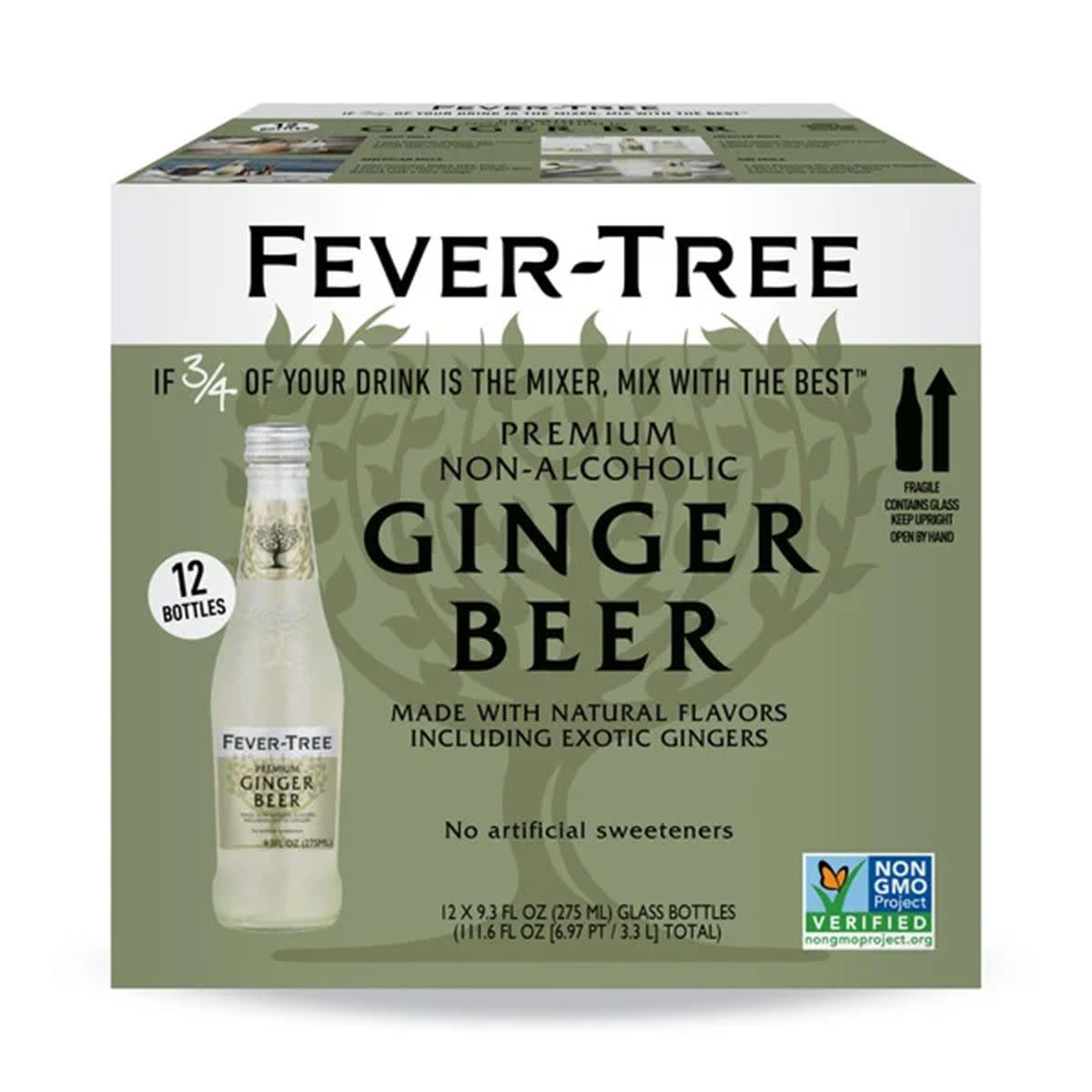 A 12-pack of Fever-Tree Ginger Beer against a white background