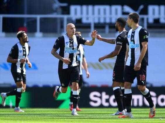 Jonjo Shelvey scored Newcastle’s second equaliser (PA)