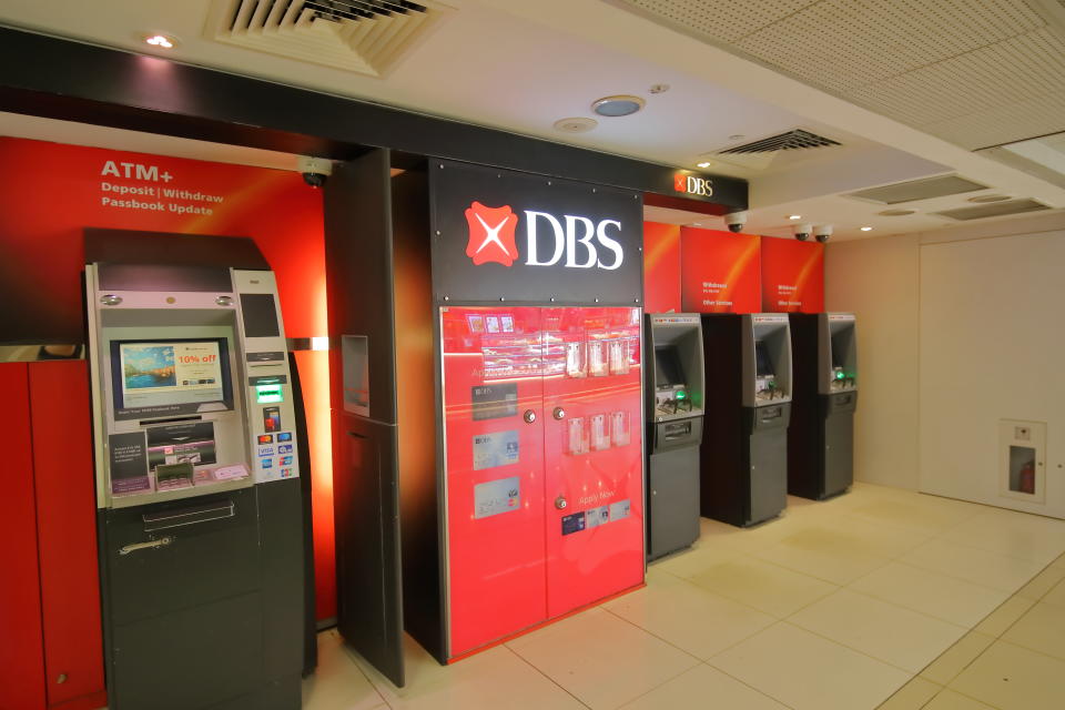 Singapore - November 16, 2018: DBS/POSB bank ATM at subway station in Singapore