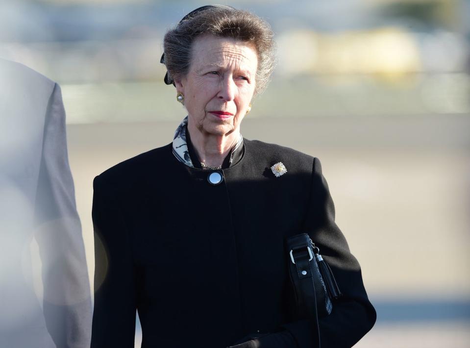 The Princess Royal as the Queen’s coffin is met at Edinburgh Airport (Victoria Stewart/Daily Record/PA) (PA Wire)