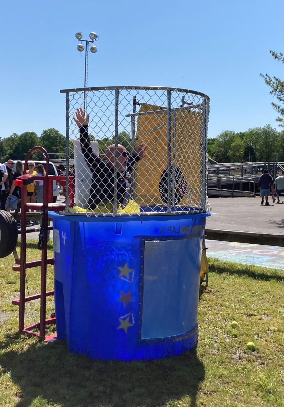 Monmouth Regional social studies teacher Joseph Nappi, pictured here in the dunk tank for a school fundraiser, is the New Jersey Teacher of the Year, and is a finalist for the National Teacher of the Year award.